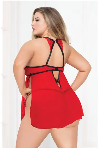 Anal | Seven Til Midnight Lace & Mesh Babydoll - Black/red - 1x/2x Anal | Seven Til Midnight Lace & Mesh Babydoll - Black/red - 1x/2x