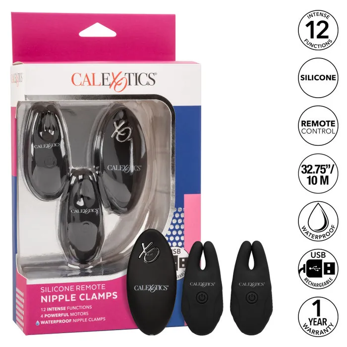 CalExotics Anal | Silicone Remote Nipple Clamps - Black CalExotics Anal | Silicone Remote Nipple Clamps - Black