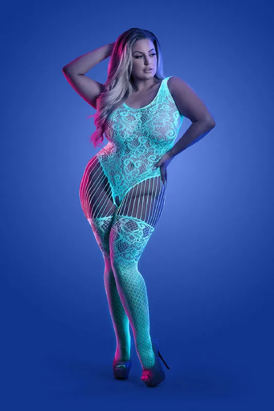 Fantasy Lingerie Vibrators | Illuminate Crotchless Teddy Bodystocking - Queen - White/blue Fantasy Lingerie Vibrators | Illuminate Crotchless Teddy Bodystocking - Queen - White/blue