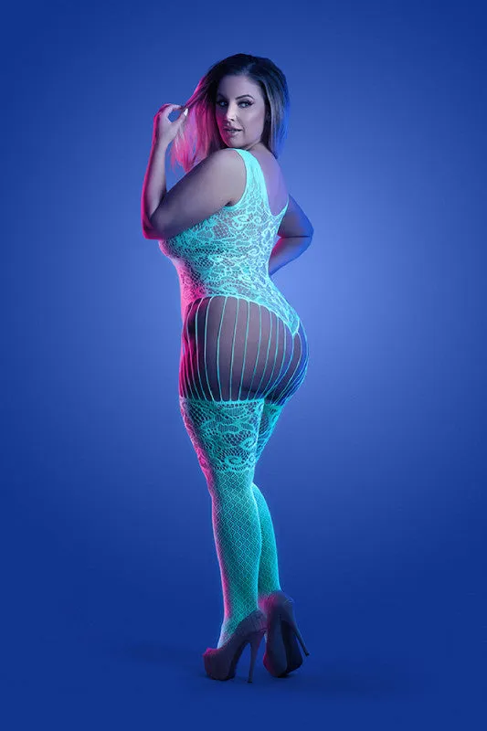 Fantasy Lingerie Vibrators | Illuminate Crotchless Teddy Bodystocking - Queen - White/blue Fantasy Lingerie Vibrators | Illuminate Crotchless Teddy Bodystocking - Queen - White/blue