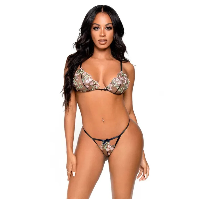Leg Avenue Lingerie Anal Leg Avenue Floral Sheer Bra and GString Black