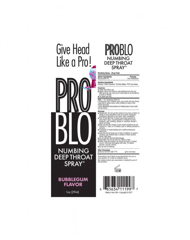 Pro Blo Throat Numbing Spray 1oz - Bubblegum | Little Genie Male Sex Toys Pro Blo Throat Numbing Spray 1oz - Bubblegum | Little Genie Male Sex Toys