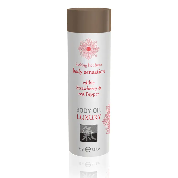 Shiatsu Lubricants Vibrators Shiatsu Luxury Body Oil Edible Strawberry And Red Pepper 75ml Shiatsu Lubricants Vibrators Shiatsu Luxury Body Oil Edible Strawberry And Red Pepper 75ml